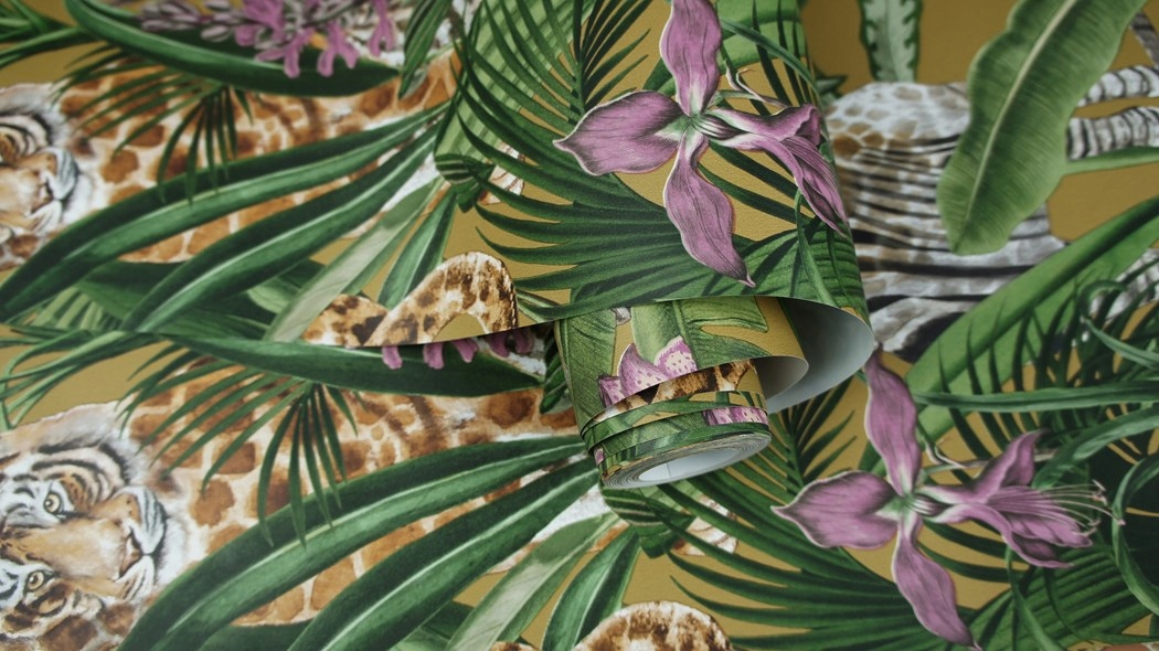 TAPETA WYSOKIEJ JAKOŚCI ROŚLINNO ZWIERZĘCA TYGRYSY Rodzaj flizelinowa