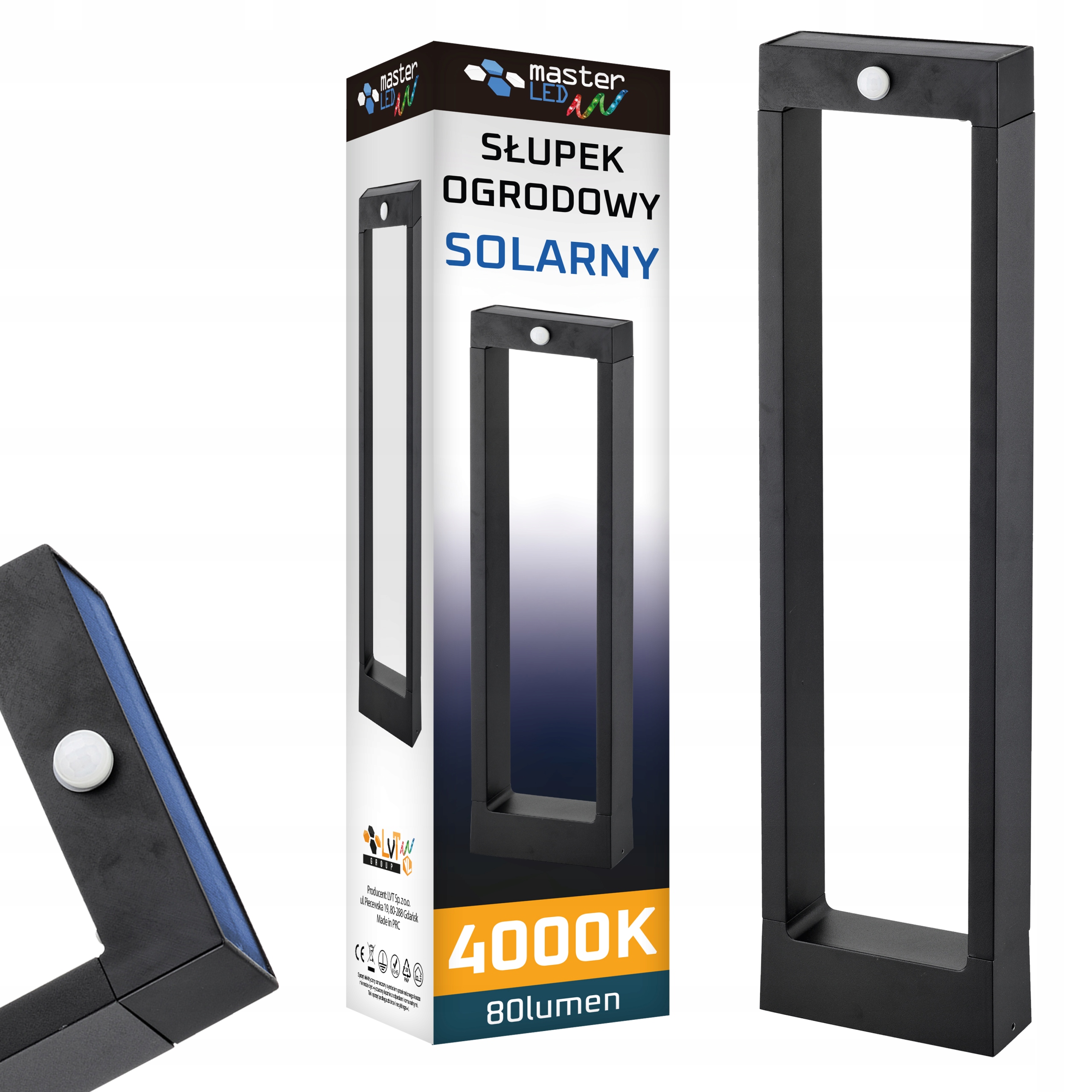 Lampa Led Solarna Ogrodowa 60cm Czujnik Ruchu zewnętrzna słupek stojąca