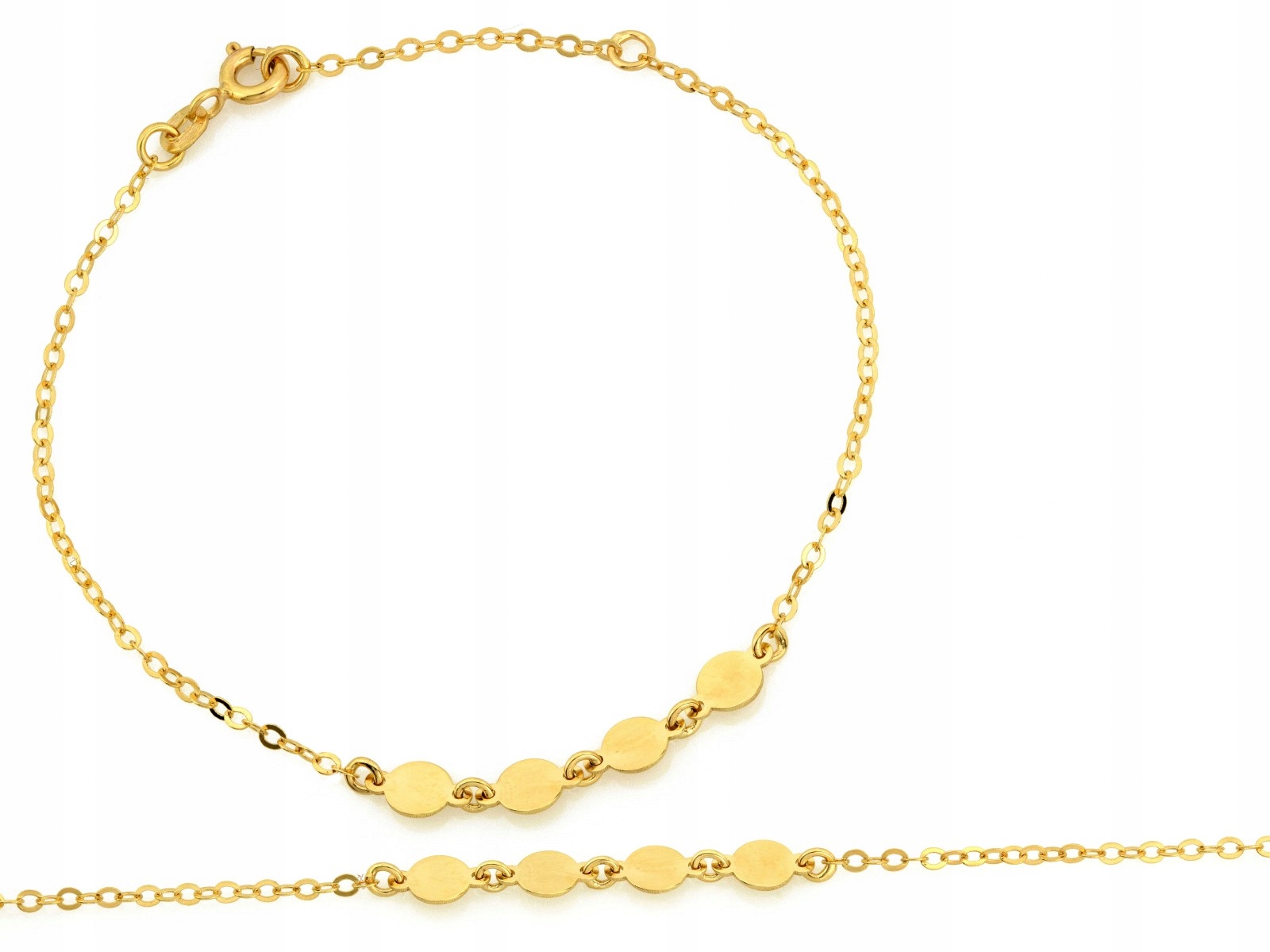 Zlatý náramek 585 s ozdobnými kroužky, lesklý, 18 cm, plech 1.28 g