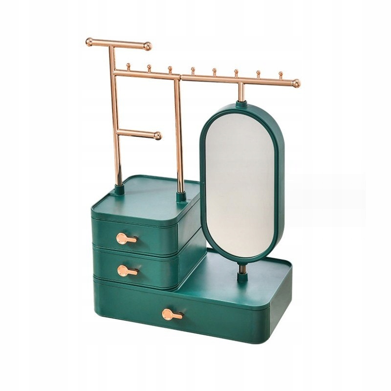 Zelený organizér na šperky se zrcadlem a zásuvkami PD60ZIE