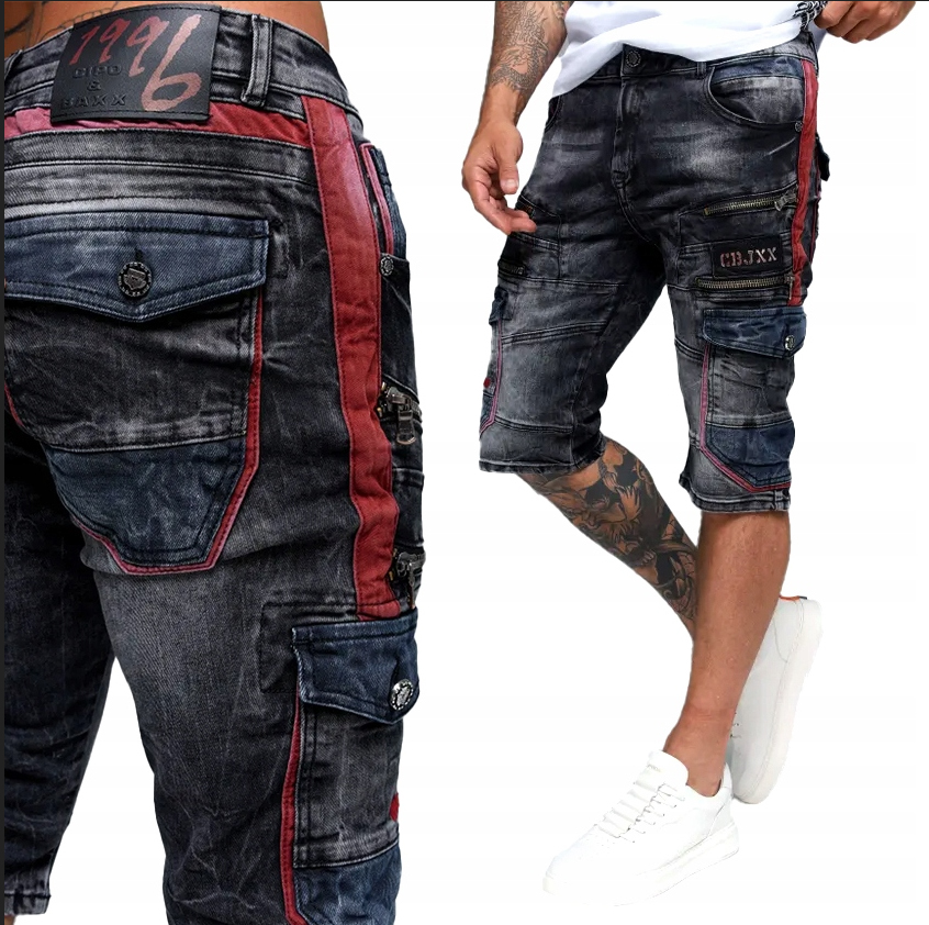 Kraťasy Cipo Baxx Džíny Kapsáče Zámky Kůže