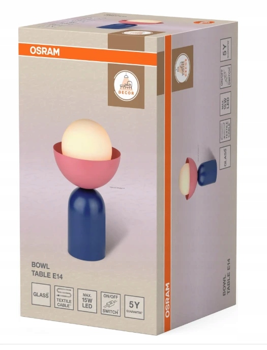 Osram Decor Bowl stolná lampa E14 modrá/ružová 200mm, stolná lampa, kov
