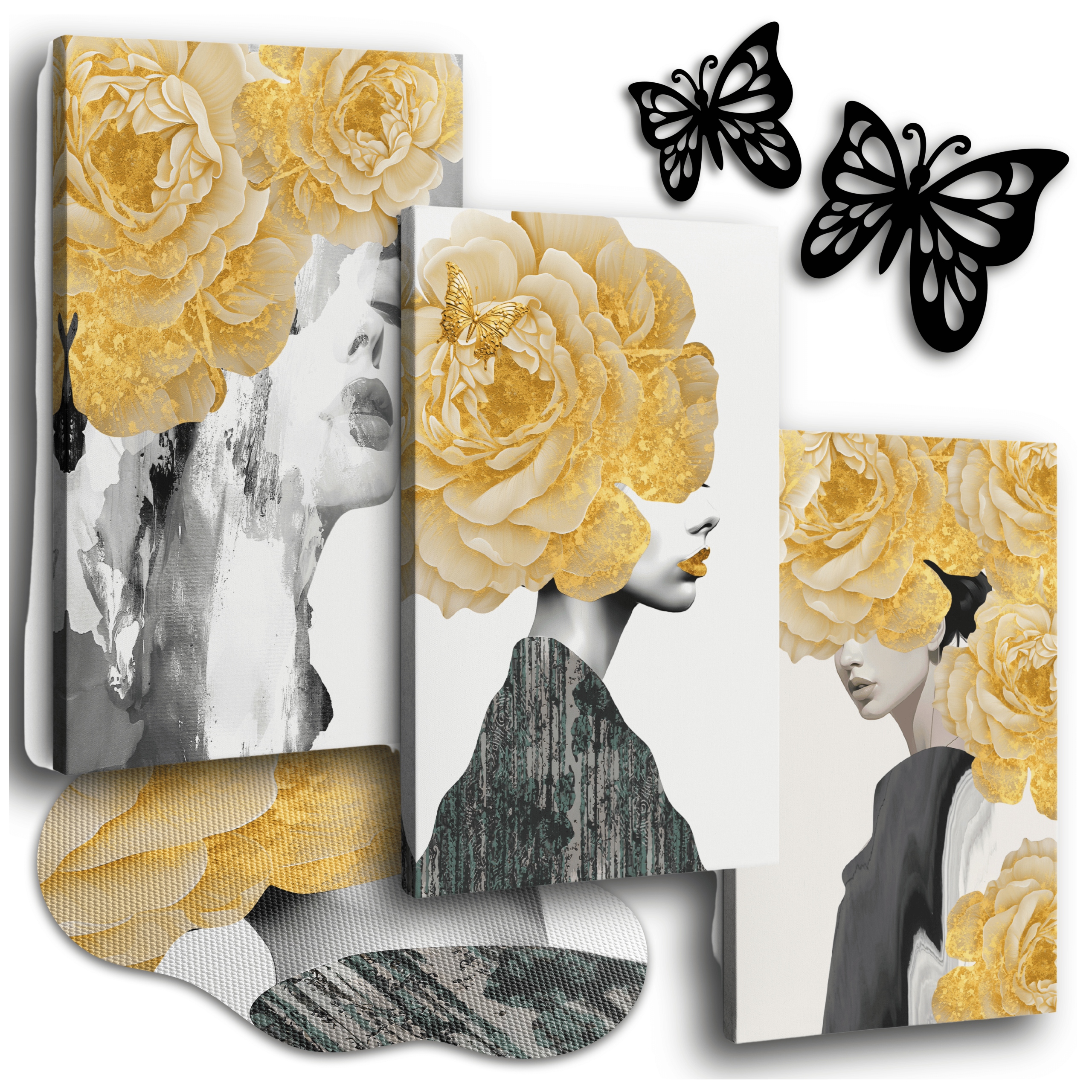 Obraz Na Plátně 120x50 cm Obrazy Do Obývacího Pokoje Triptych Zlaté Tváře Ženy 3x