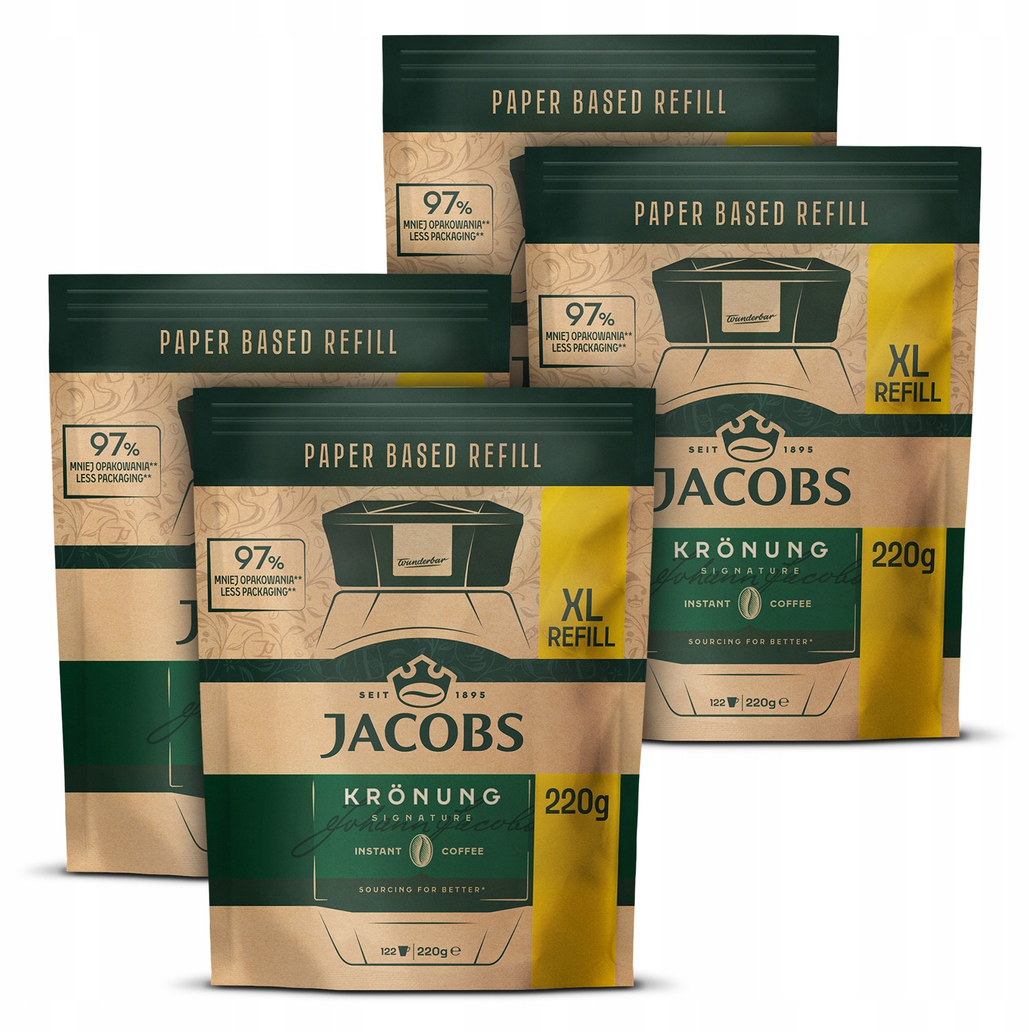 Zestaw kawa rozpuszczalna Jacobs Kronung refill XL zapas dosypka 4x 220g