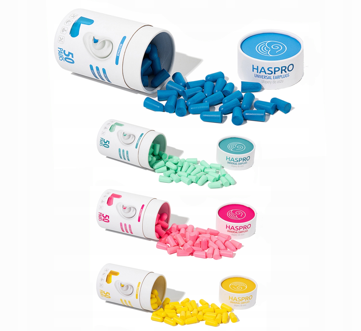 Zatyczki Do Uszu Stopery Haspro W Tubie W Zamykanym Pojemniku 50par|100szt Stan opakowania oryginalne