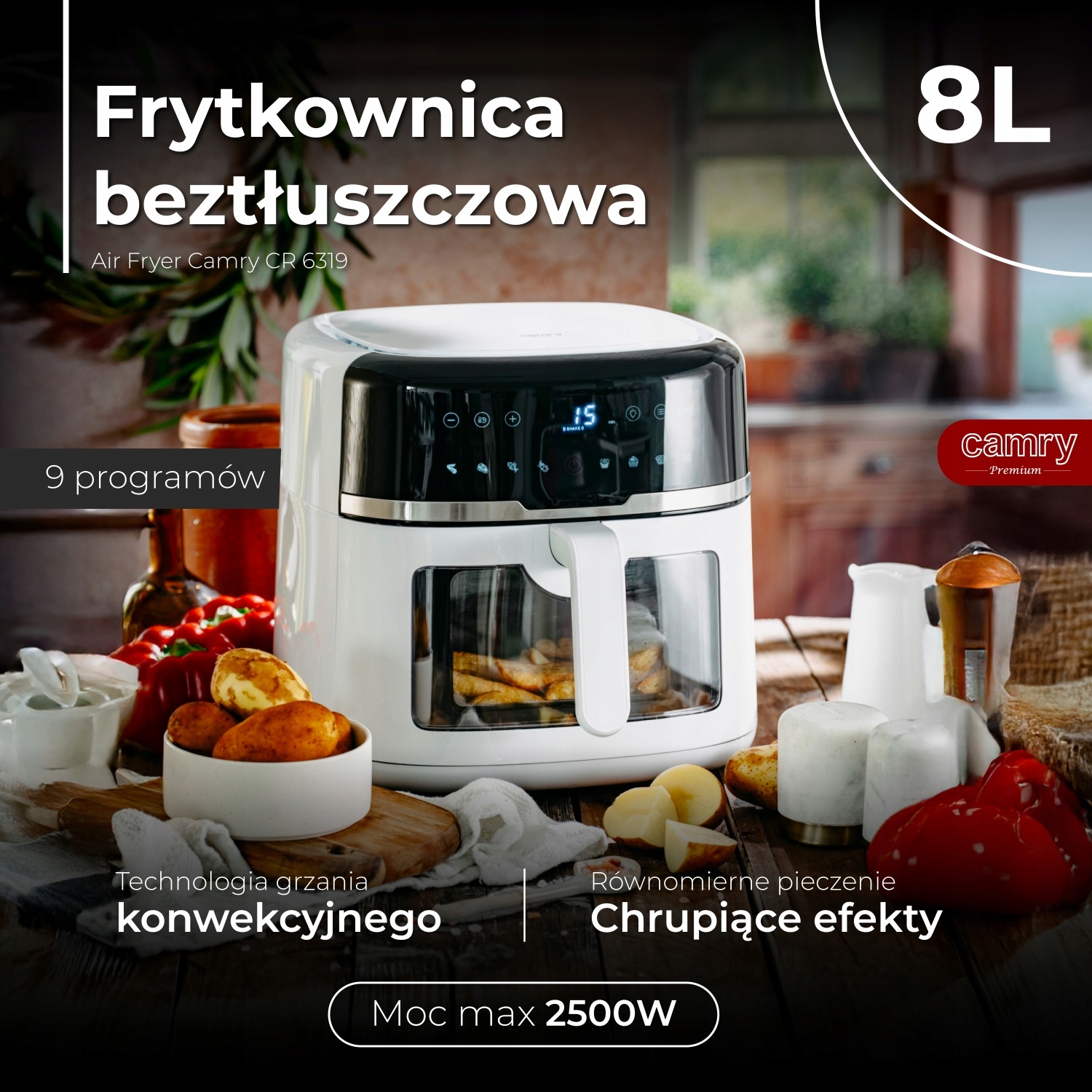 Frytkownica Beztłuszczowa Camry CR 6319 Air Fryer 8L 9 Programów