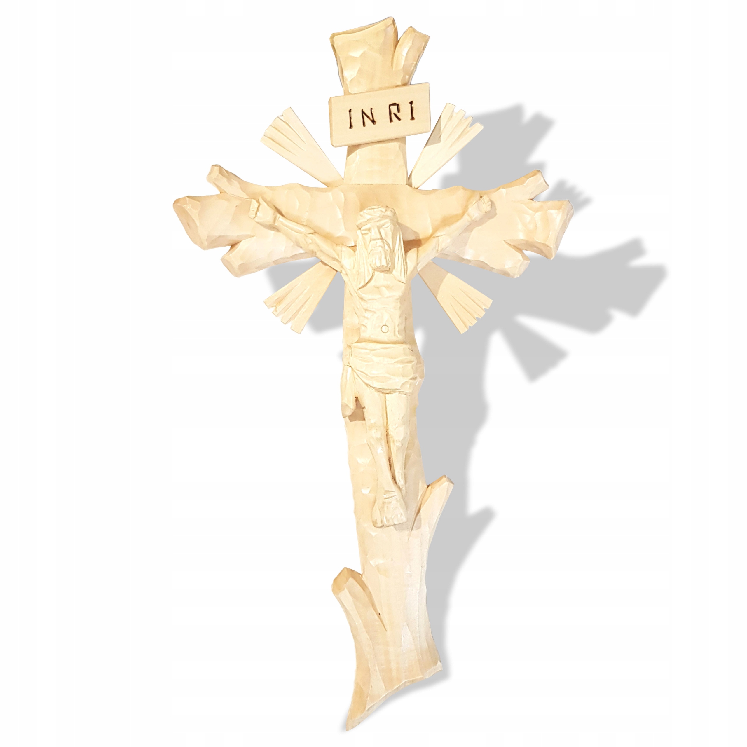 Kříž Na Zeď Dřevěný Vyřezávaný K zavěšení 48cm Přírodní Velký