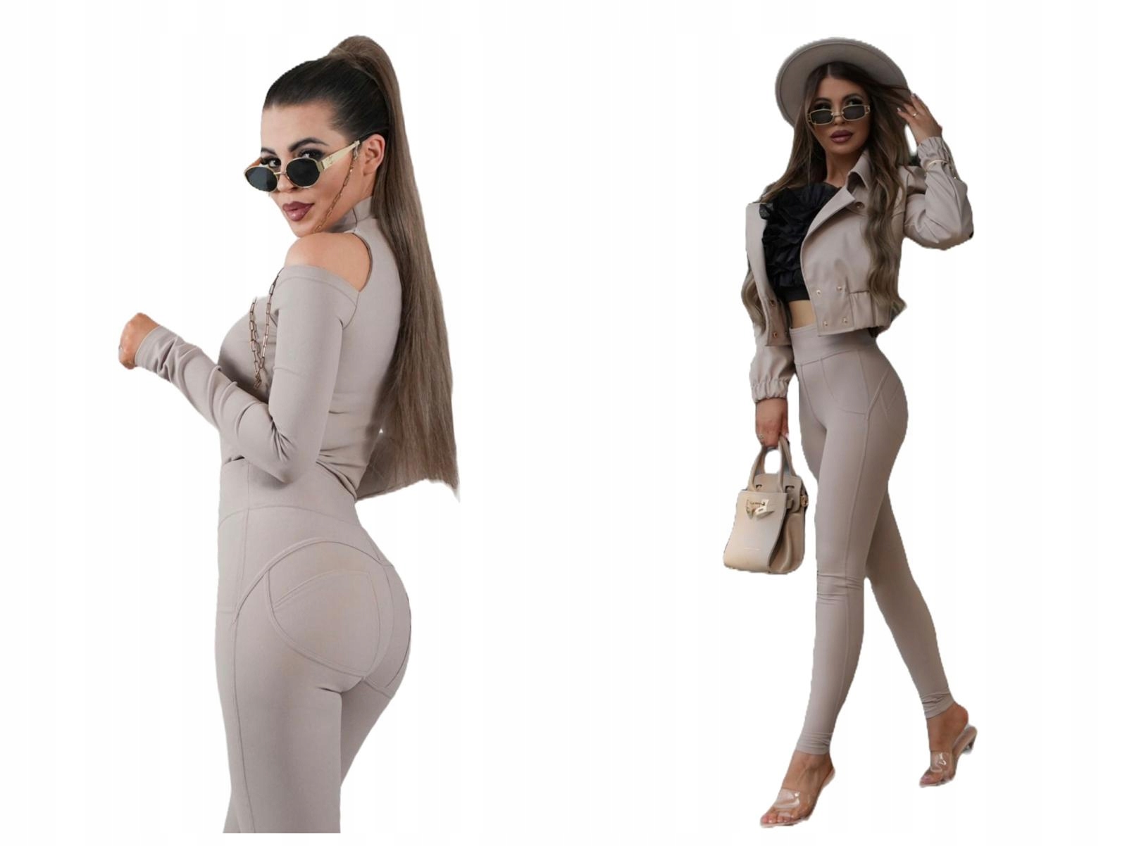 By Mielczarkowski legíny Push-Up s žebrováním Second Skin Rib béžová 2XL