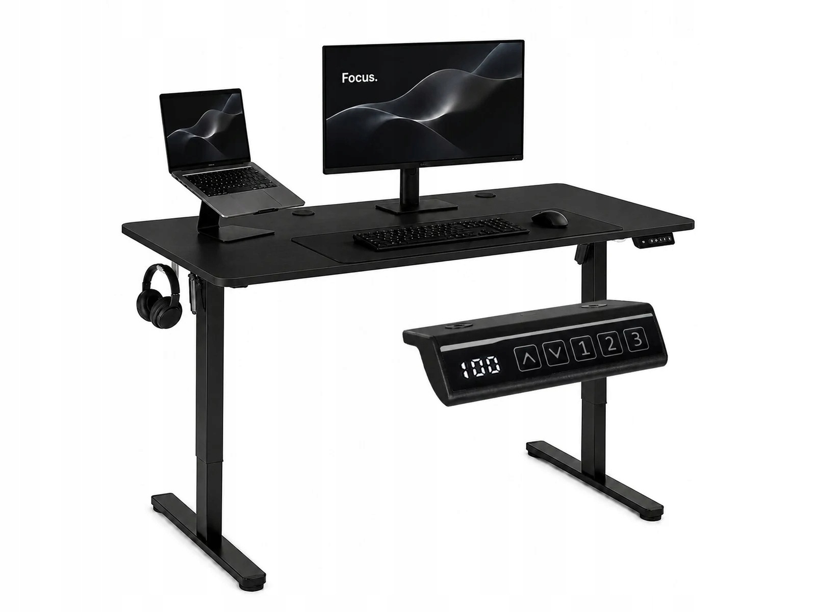 Elektrický zvedací psací stůl 140 x 60 cm černý, nastavitelný pro kancelář v pokoji