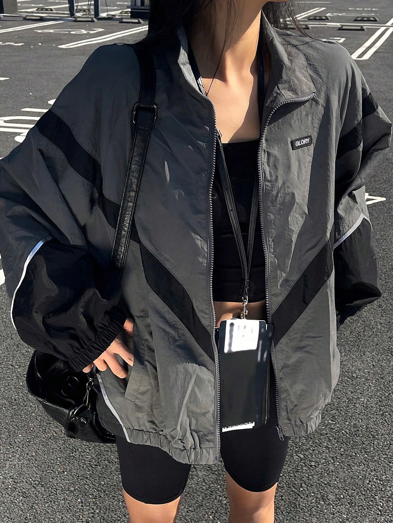 Oversize Bunda Lehká Větrovka Se Sníženými Rameny Casual Dazy L 40