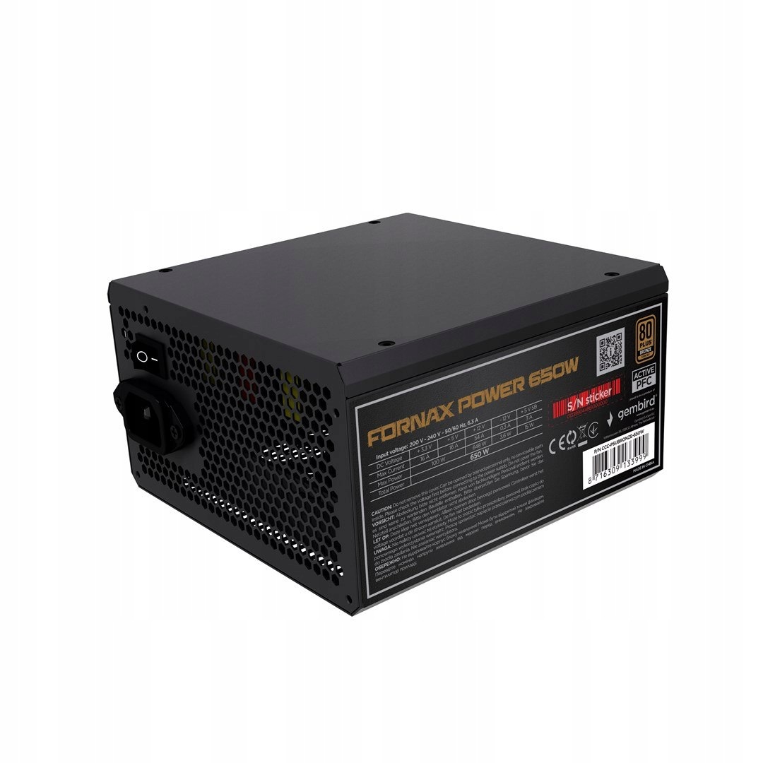 Gembird Zasilacz Komputerowy Fornax Power 650W 80+BRONZE Atx, 650W, Aktywne