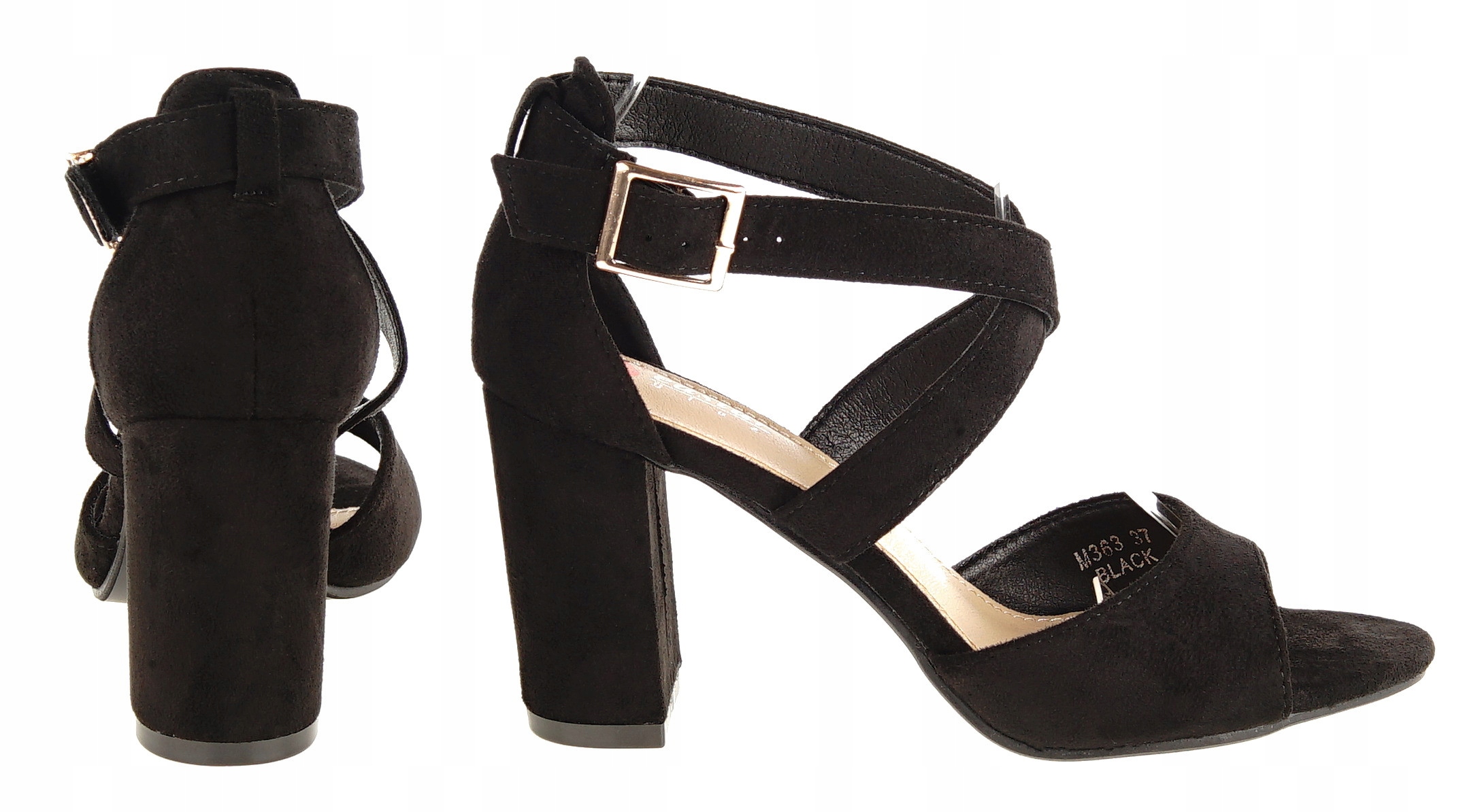 SANDAŁY ZAMSZOWE NA OBCASIE SŁUPKU 8,5 CM. CZARNE R.38 Marka inna