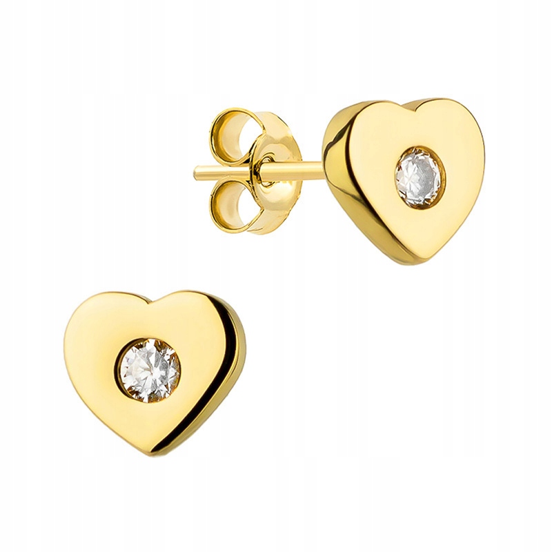 Zlaté Náušnice Tyčinka 585 Srdce S Zirkony