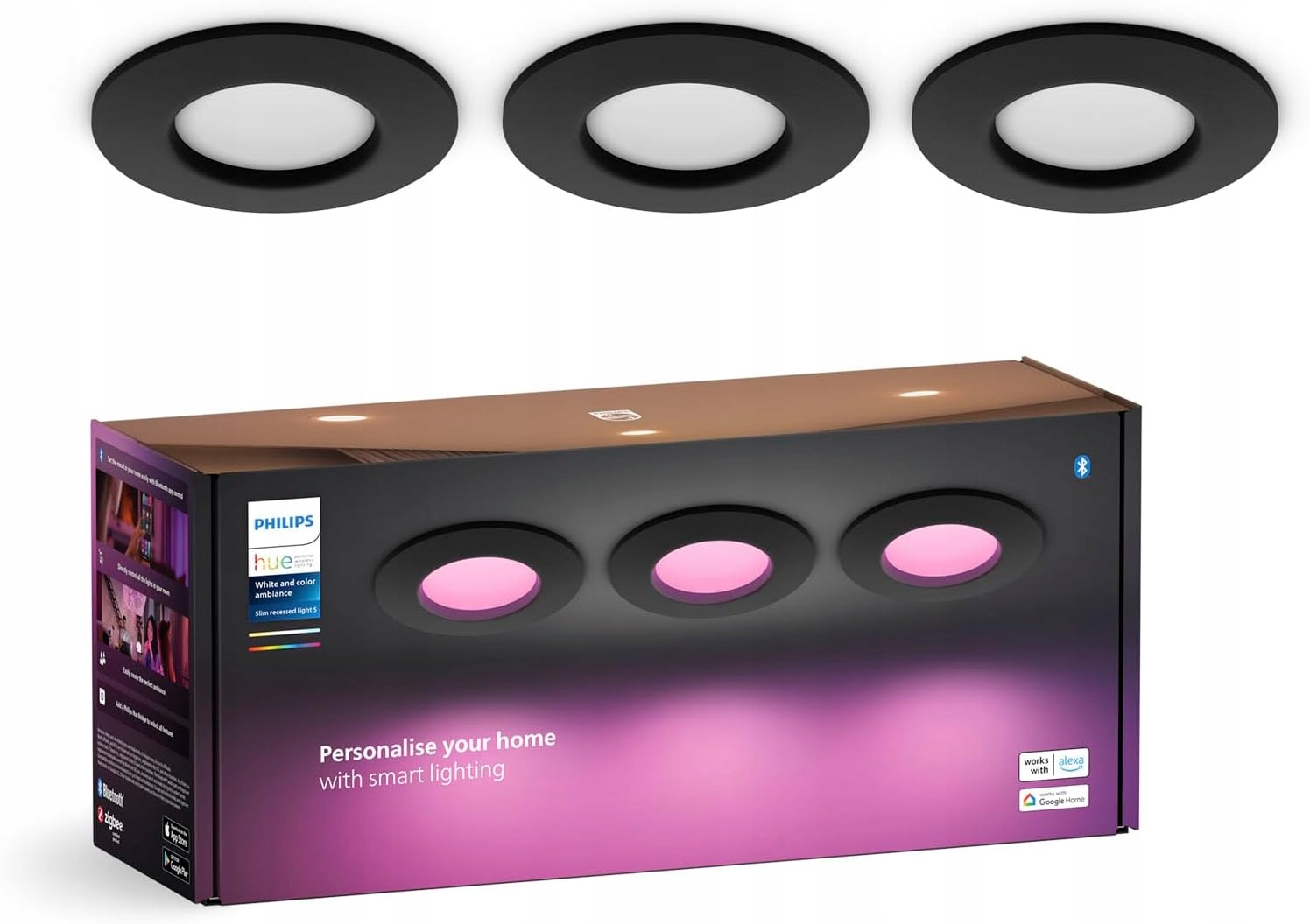 3x Led panel Podomítkové svítidlo 8.3W IP44 Rgb Smart Zigbee Slim Philips Hue