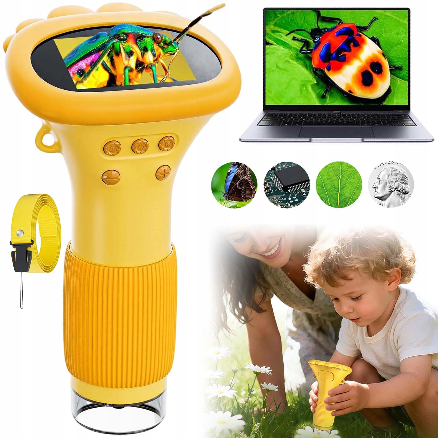Přenosný Mikroskop Pro Děti 1000 X 2PALCOVÝ Displej, Lehký A Pohodlný Led+ Usb