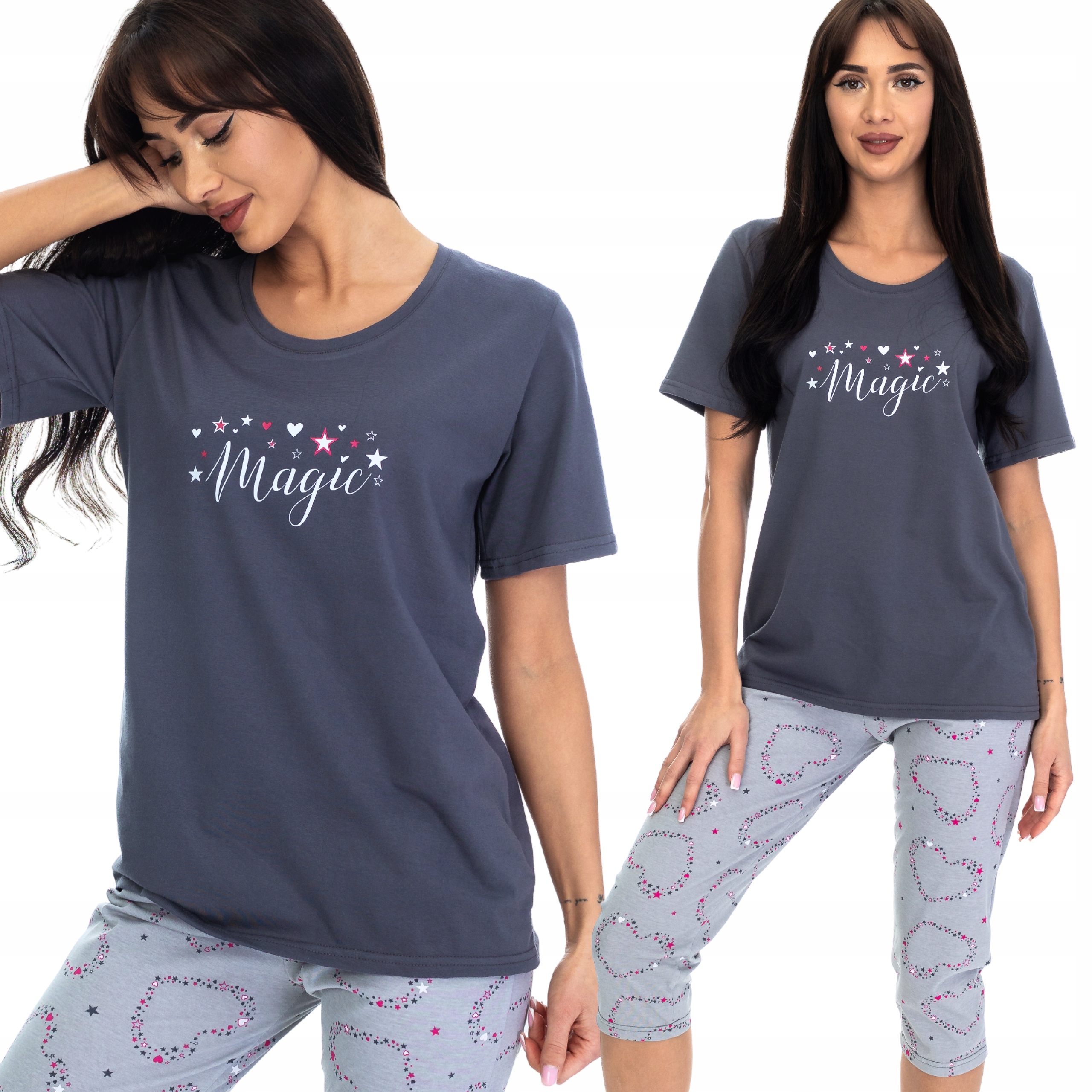 Dámské Pyžamo Kr. Rukáv 3/4 Kalhoty Kuba Grafit Magic 3XL