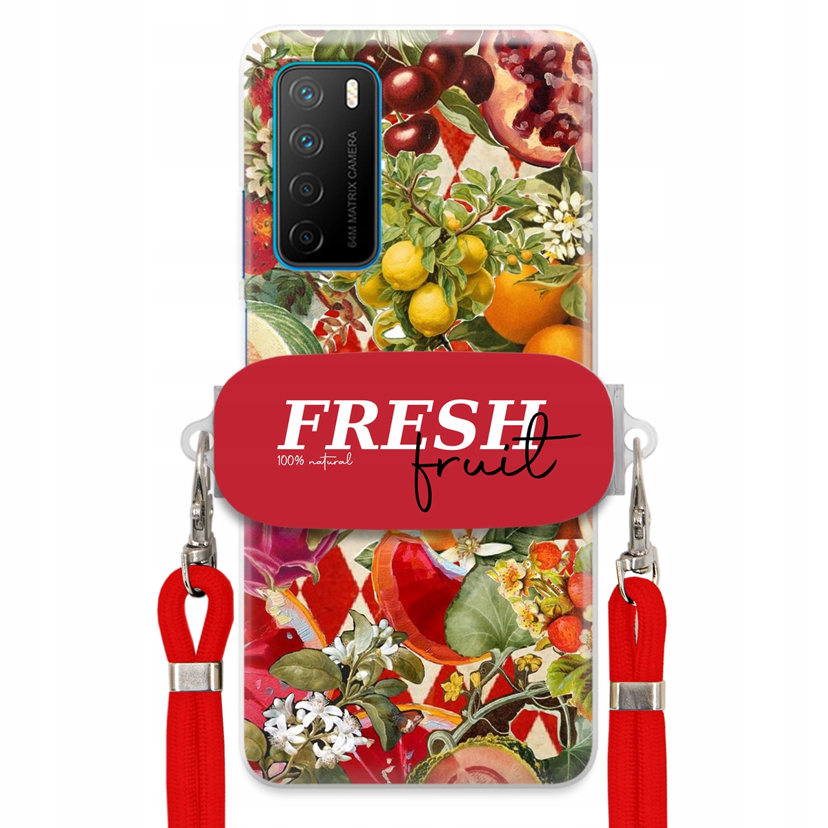 Puzdro pre Huawei Honor Play 4 Červené Crossbody vodítko držiak Fresh Fruit