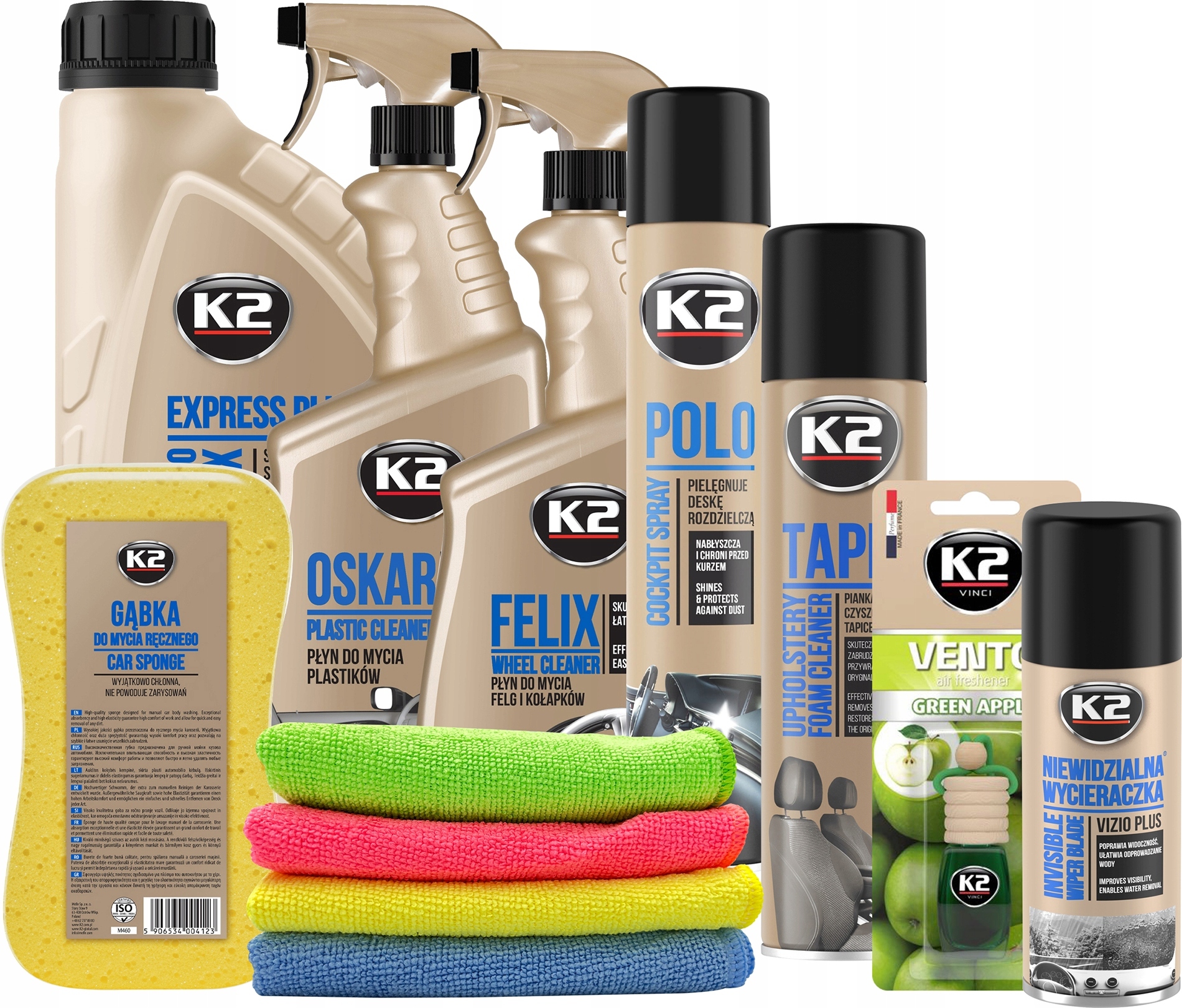K2 ZESTAW KOSMETYKÓW DO PIELĘGNACJI AUTA 9 ELEMentów