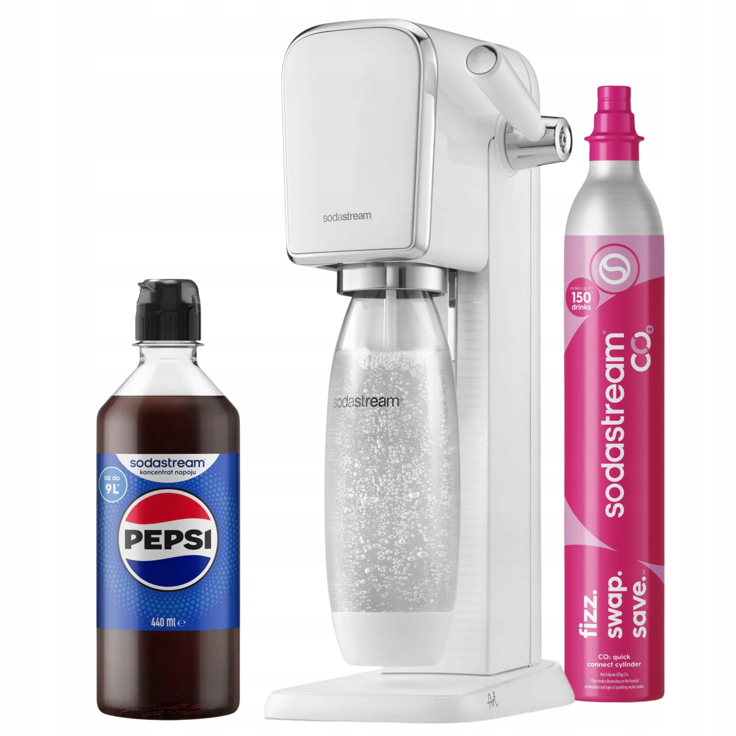 Sodastream Výrobník Sody Art bílý na sycení vody koncentrát sirupu Pepsi