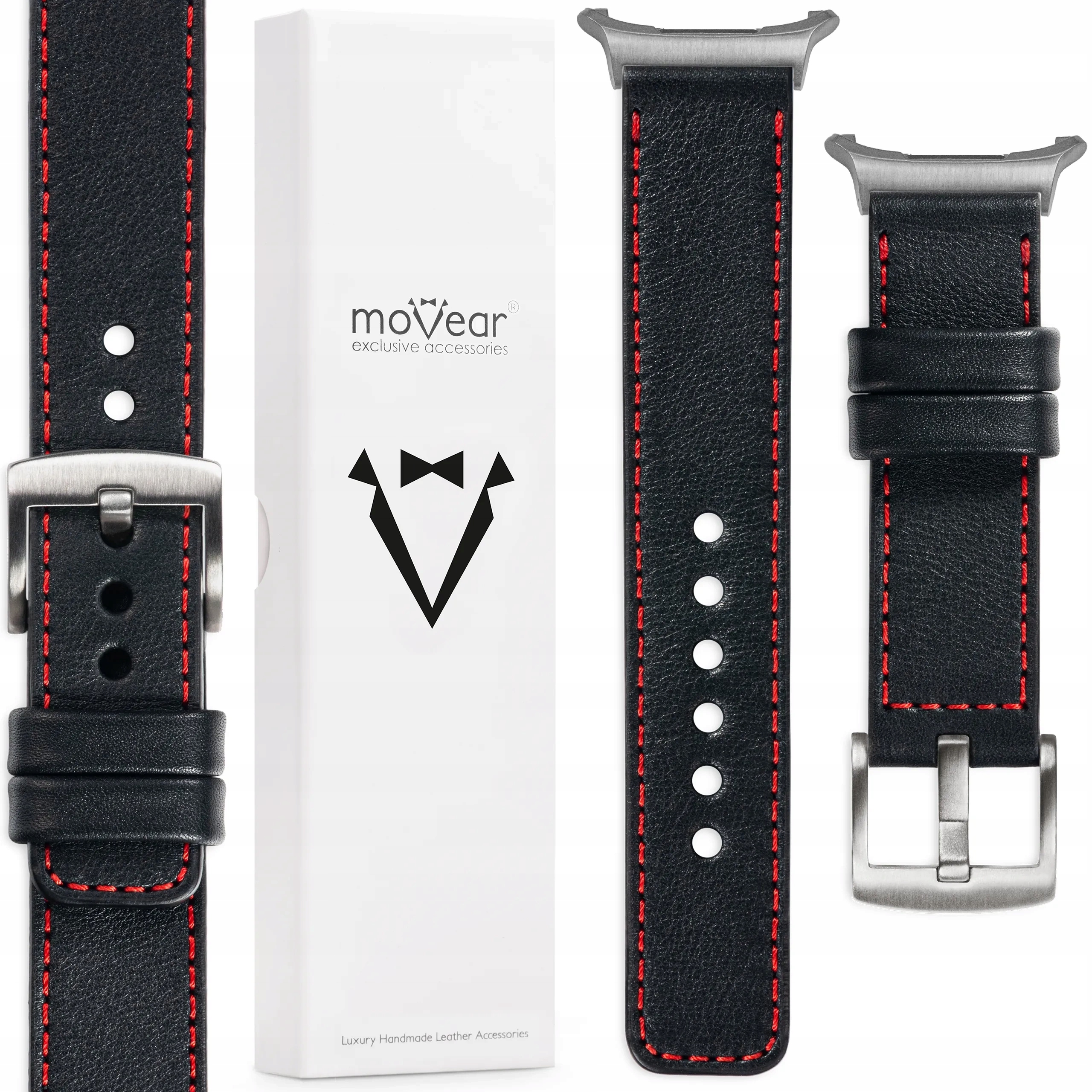 Skórzany pasek 22mm Czarny Samsung Galaxy Watch Ultra Movear