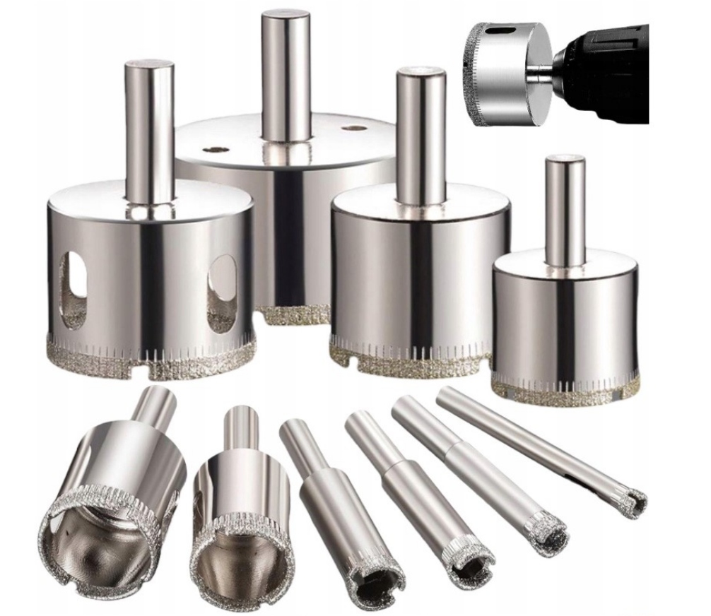 OTWORNICE DIAMENTOWE DO PŁYTEK SZKŁA GRESU KORONKI x10 10szt 6-68mm