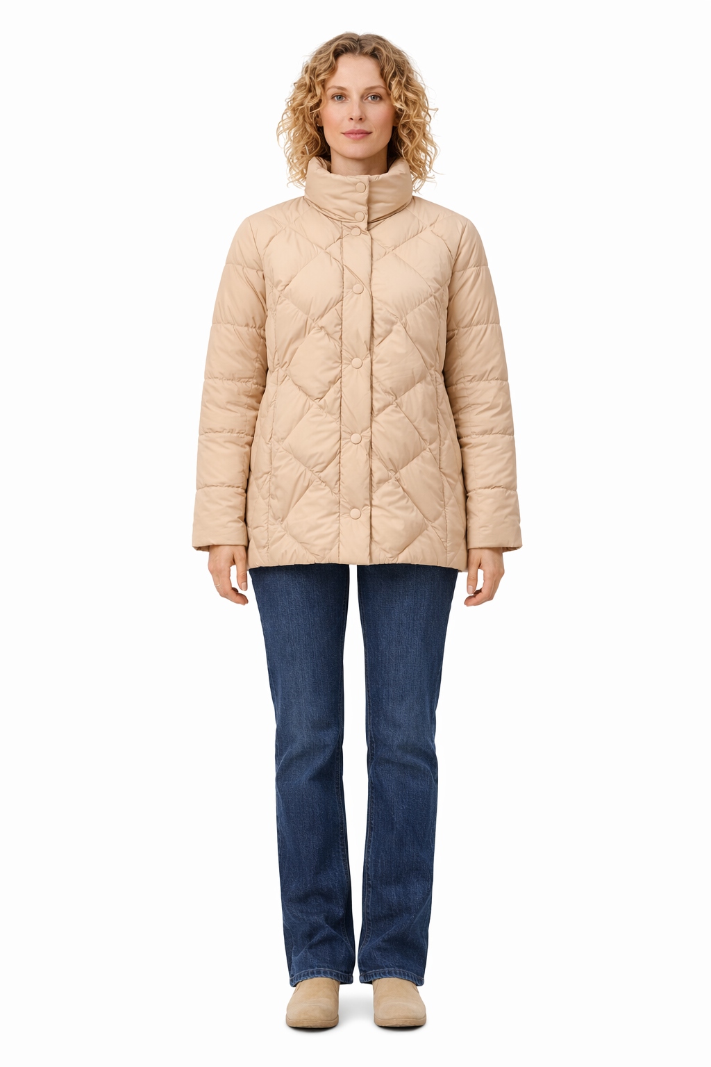 Béžová Prošívaná Zimní Bunda S Patentkami I4A