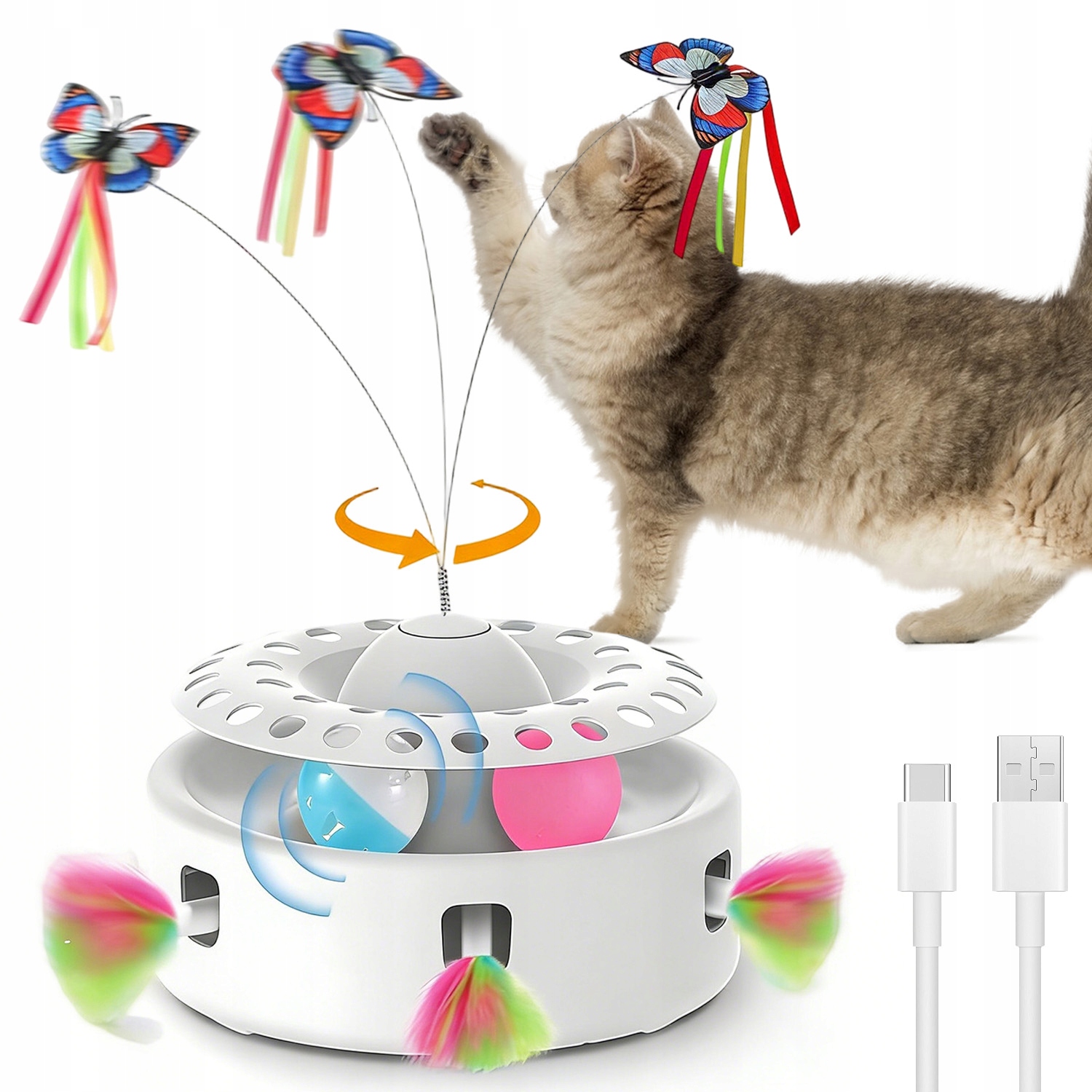 Hračka Pro Kočky Věž 3V1 S Míčky Z Pohyblivého Motýla