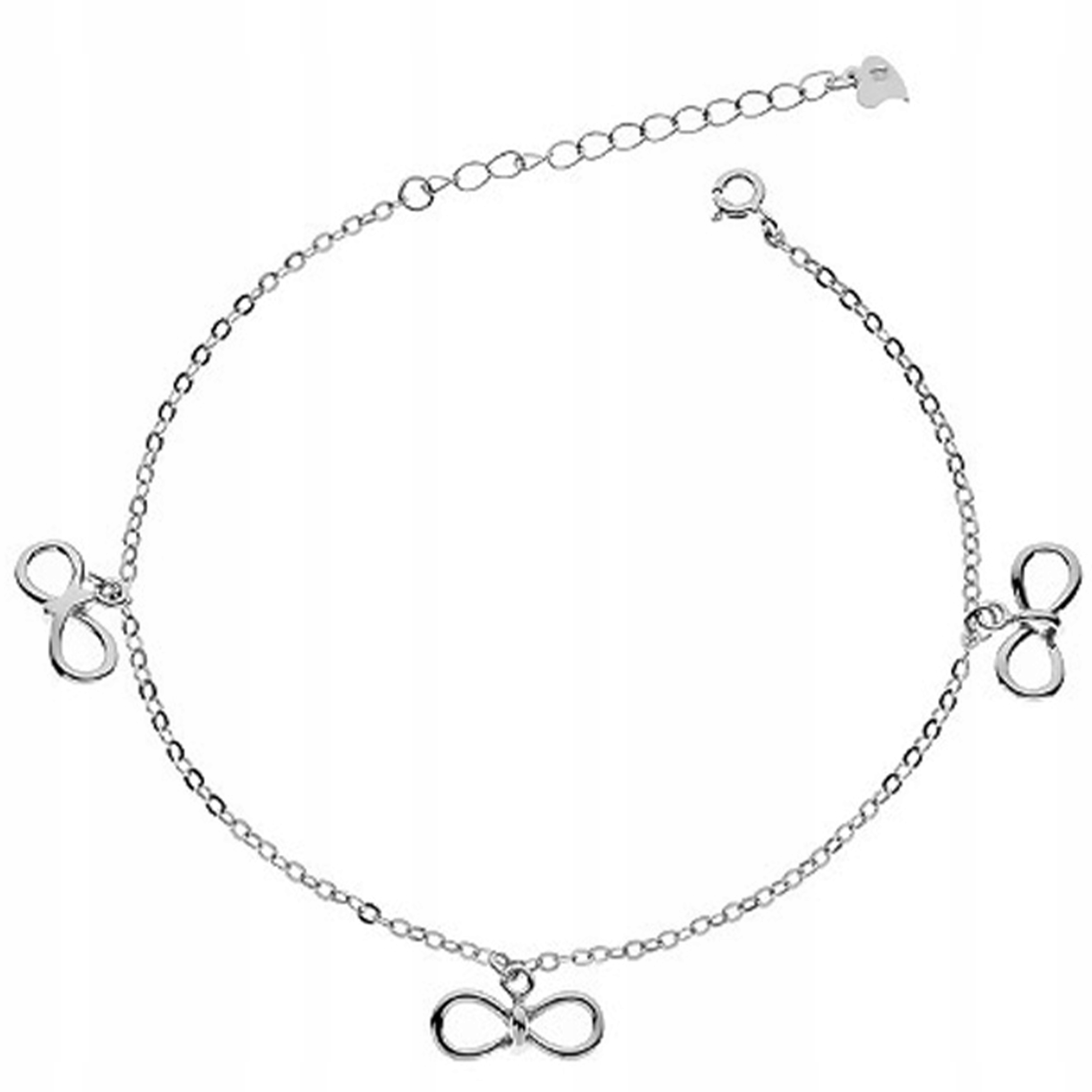 Stříbrný náramek 925 na nohu s lesklými třemi mašličkami dárek