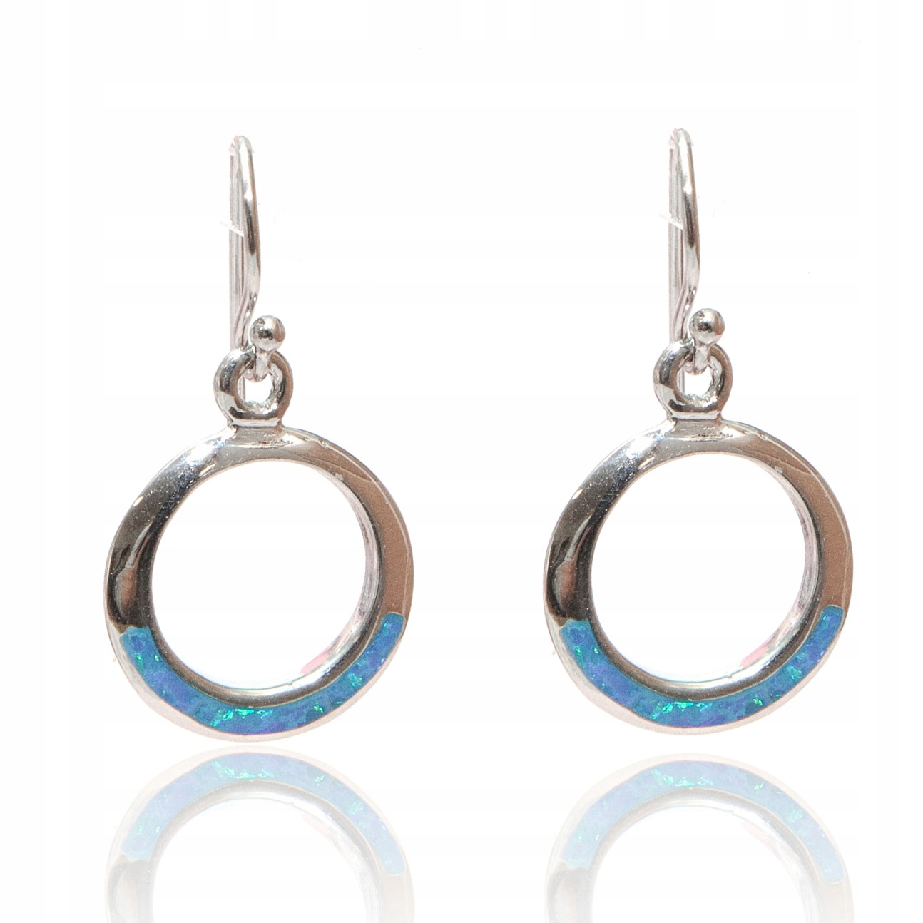 Stříbrné náušnice s opálem, kulaté, závěsné, opálově modré stříbro 925