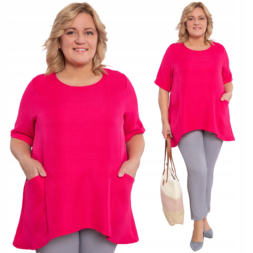 Růžová tunika s kapsami plus size velikost 48/50