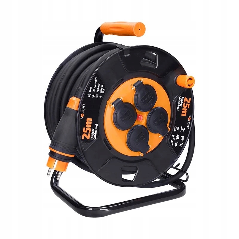 Prodlužovací kabel na bubnu 4 zásuvky, 25m, 3 x 1,5mm, gumový, IP44, čern