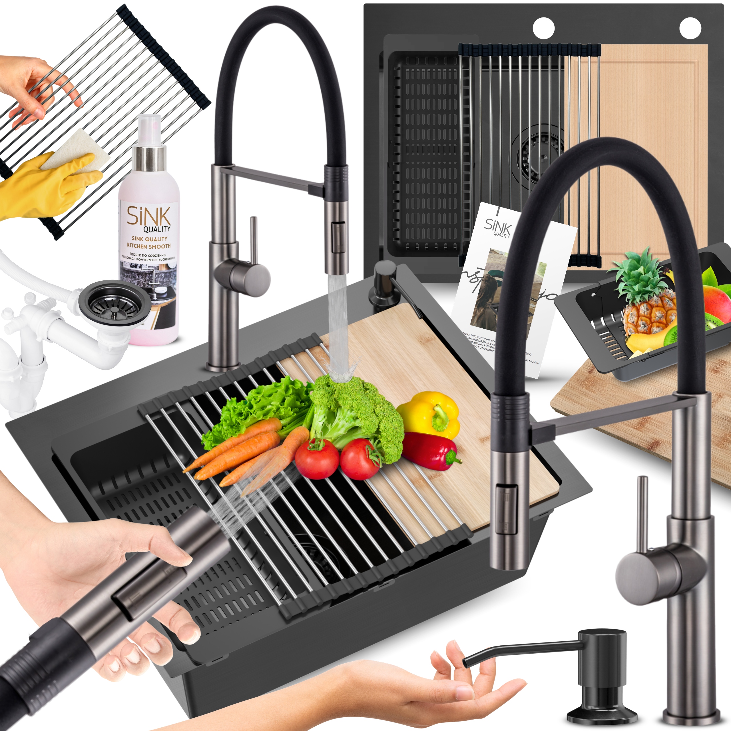 Multifunkční kuchyňský dřez Dřez s baterií a dávkovačem 11