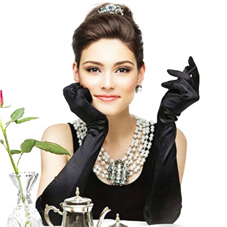 DAMSKIE rękawiczki wieczorowe SATYNOWE długie eleganckie Marka Miss Glow