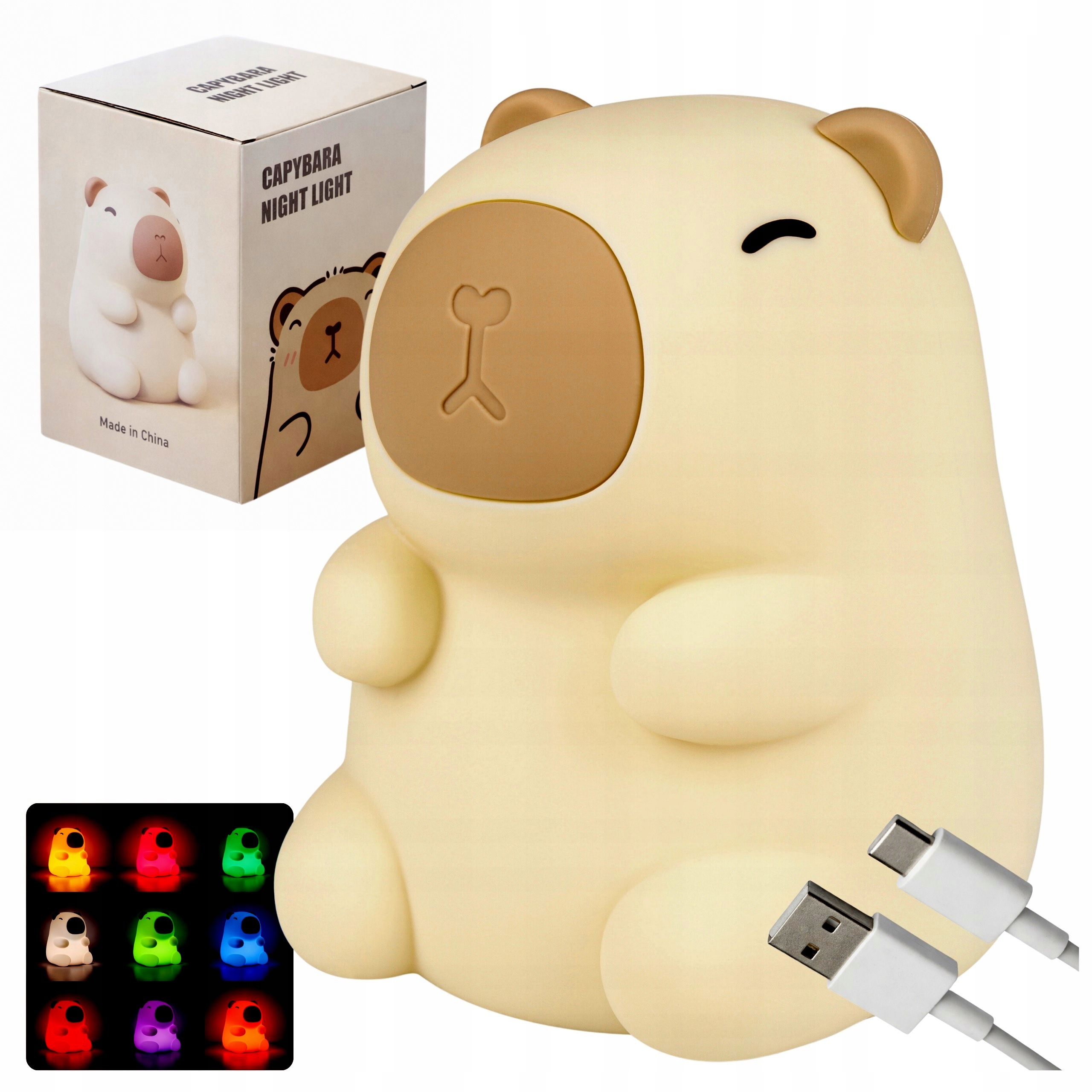 LAMPKA NOCNA DLA DZIECKA KAPIBARA MIĘKKA SILIKONOWA RGB LED DOTYKOWA USB