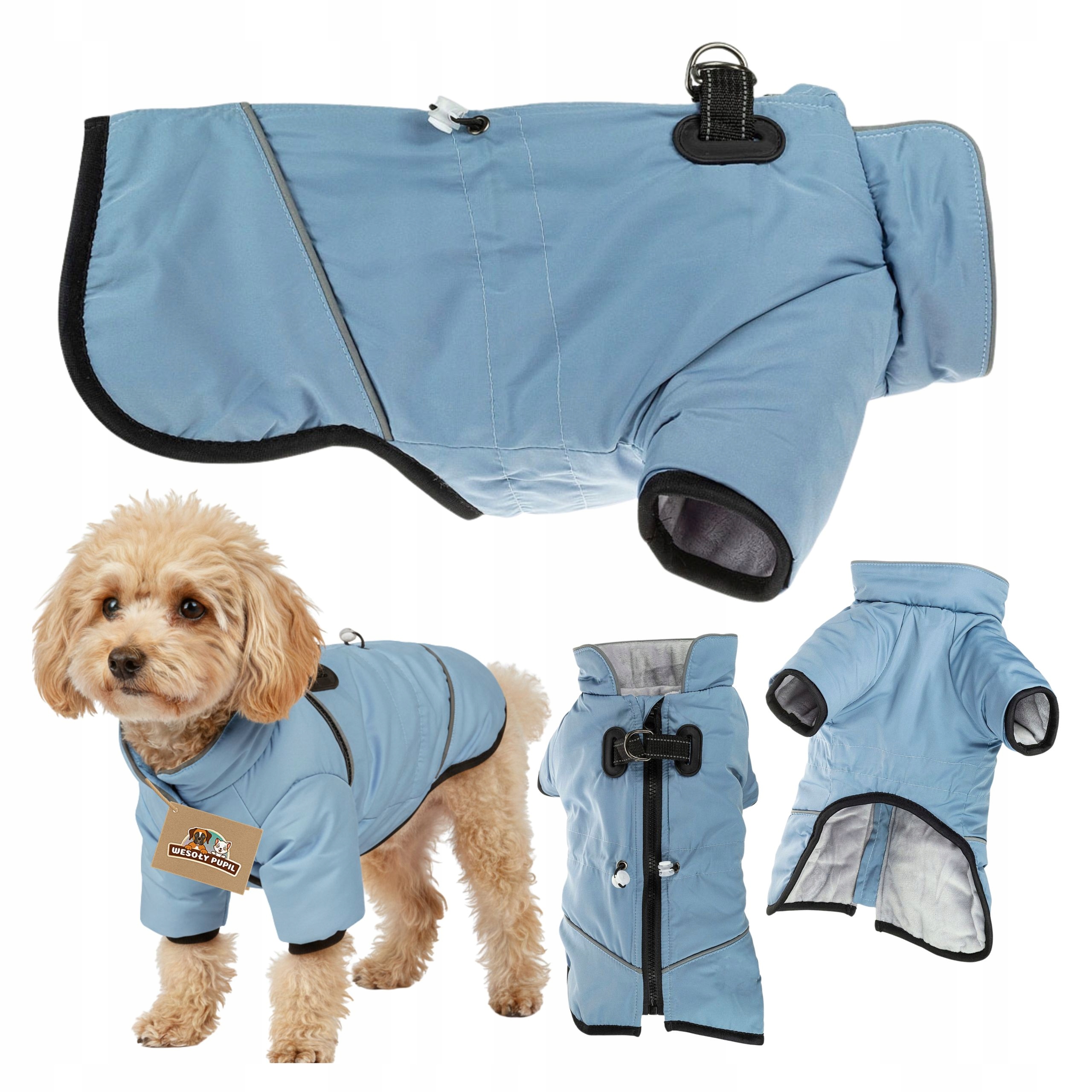 Levně Oblečení pro psa na zimu teplé Bundička s odrazem, držák na vodítko M