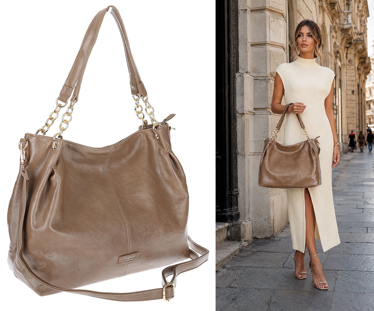 Dámská shopper kabelka A4 elegantní velká módní taška do práce PJ281 Béžová