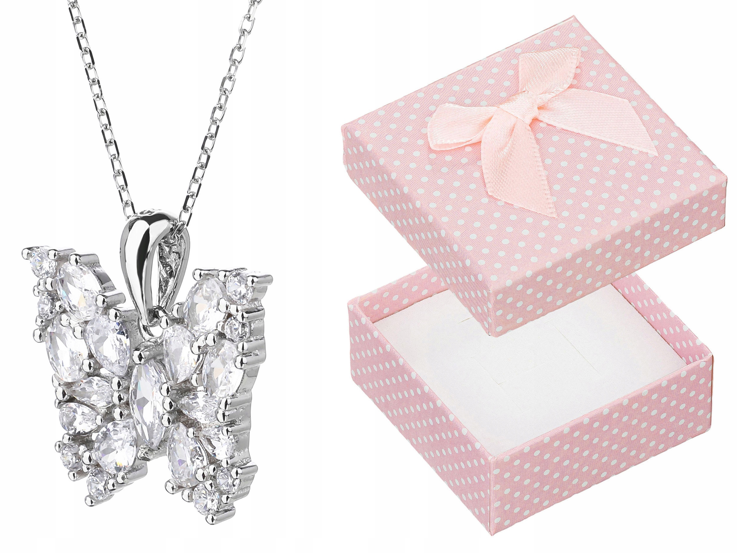 Krátký Stříbrný Dámský Náhrdelník s Motýlem a Zirkony Motýlek Choker 32 cm