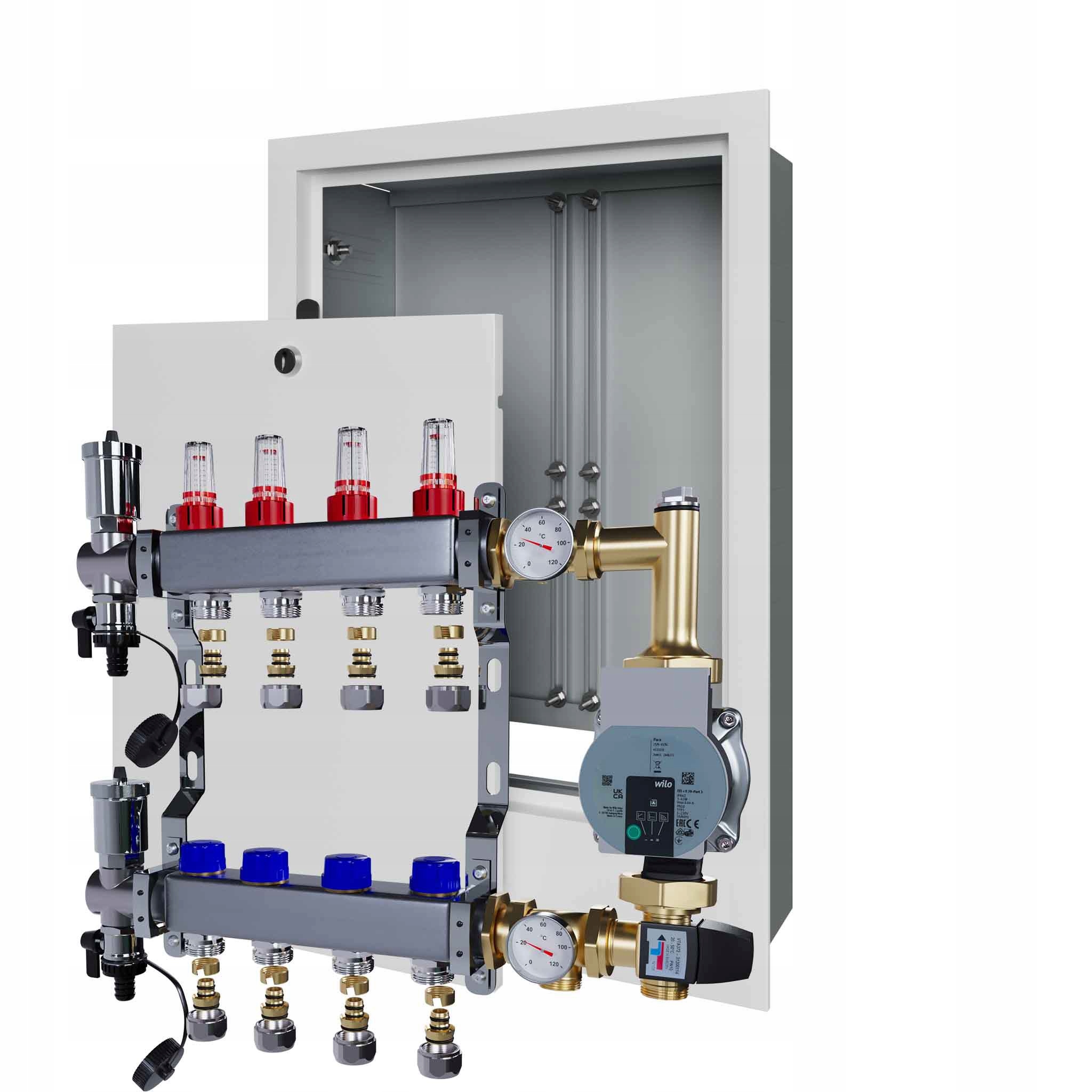 Nerezový rozdělovač pro podlahu 4 čerpadla Wilo podomítkový box Pex