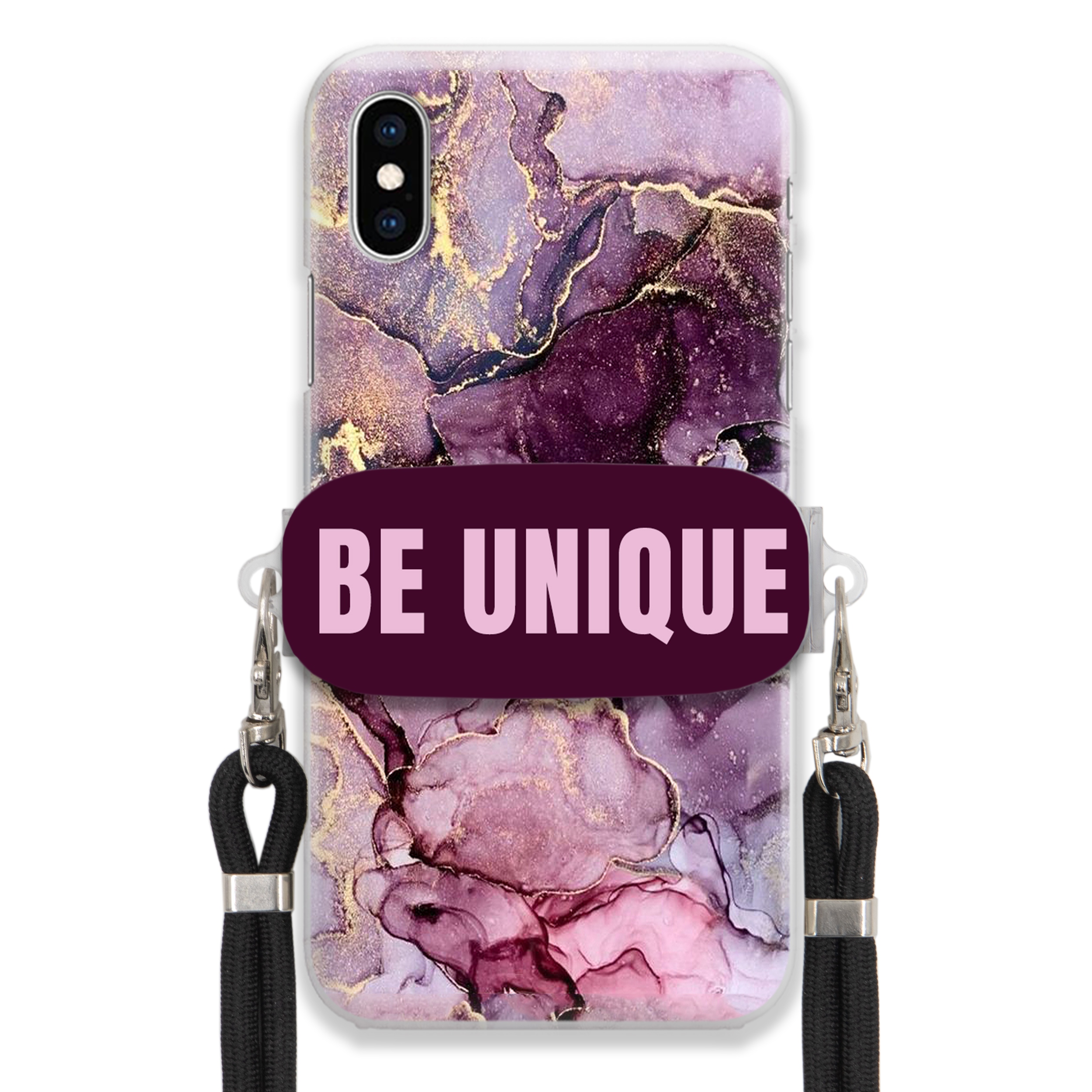 Puzdro na iPHONE X Case držiak na šnúrku čierny Be Unique Fialový mramor