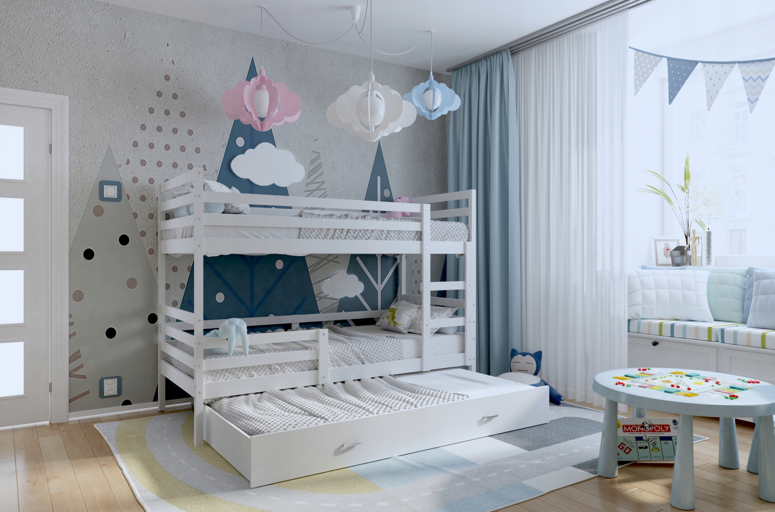 Łóżko piętrowe 190x80 białe różowe JACEK 3 Marka AJKmeble