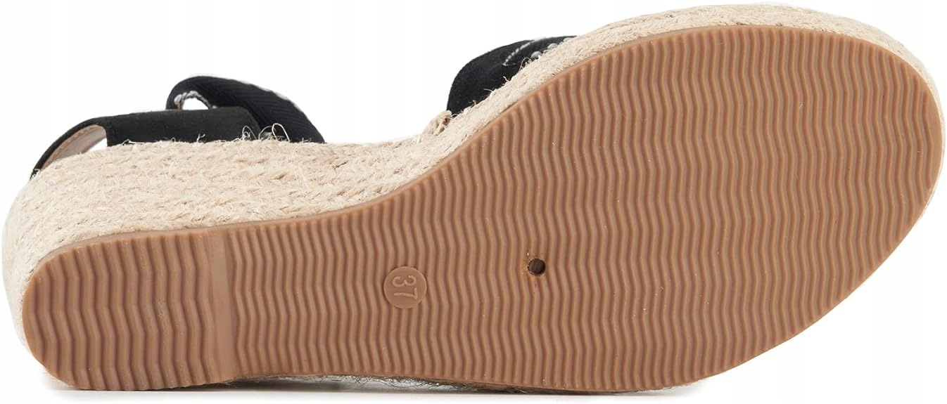 SANDAŁY DAMSKIE ESPADRYLE NA KOTURNIE CZARNE 41 Marka inna