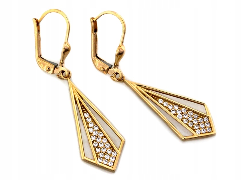 Dlouhé závěsné náušnice ze zlata 585 zdobené anglickými zirkony 14k