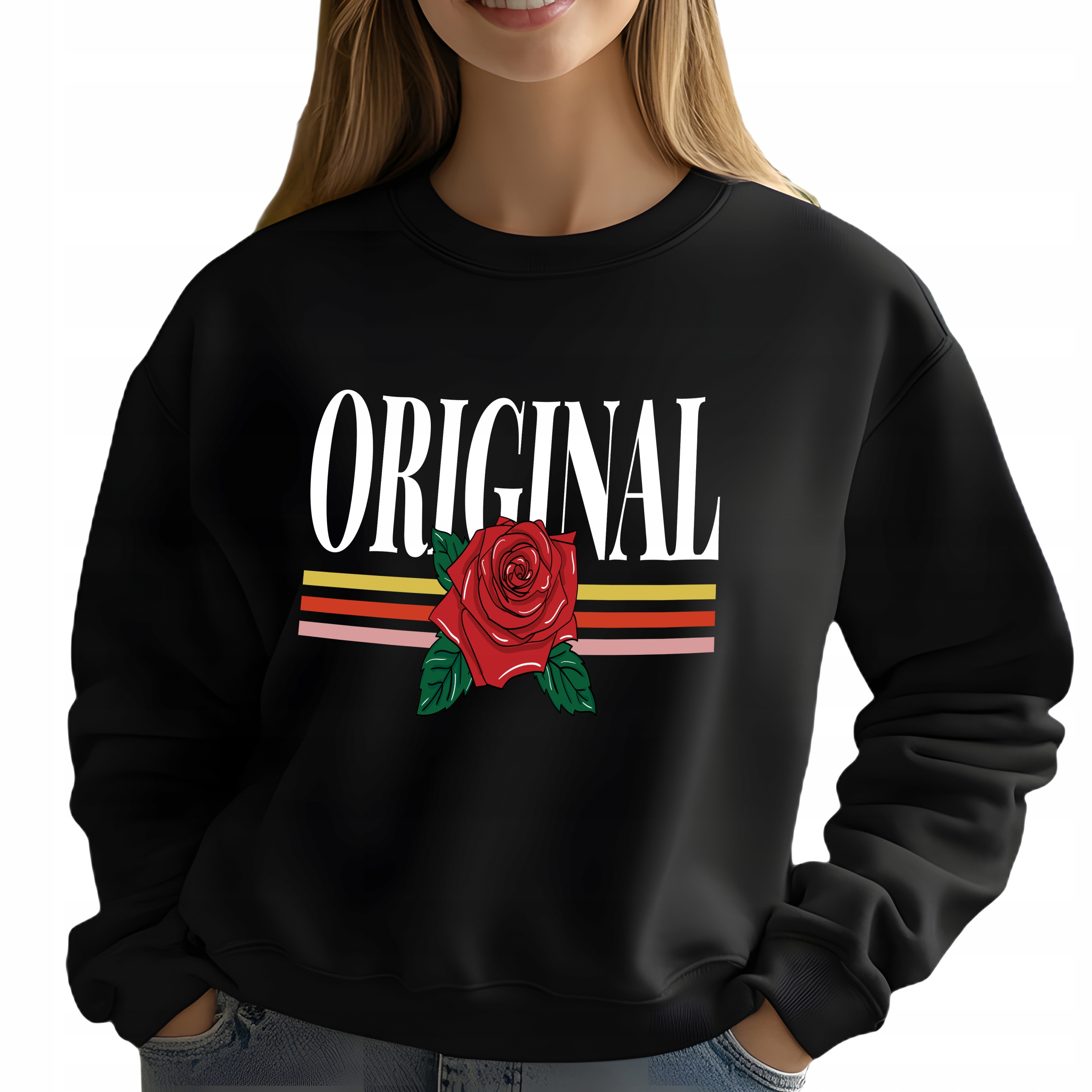 Mikina Černá Dámská Original Rose Dárek Módní Pohodlná Streetwear Vel L