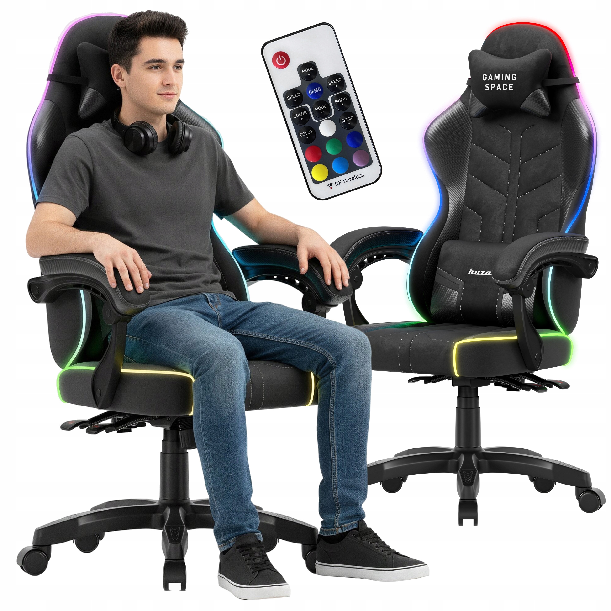 Fotel gamingowy kubełkowy Huzaro czarny Rgb Led do komputera biurka