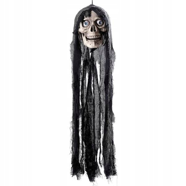 Lebka se zvukem a svítícíma očima, halloweenská dekorace
