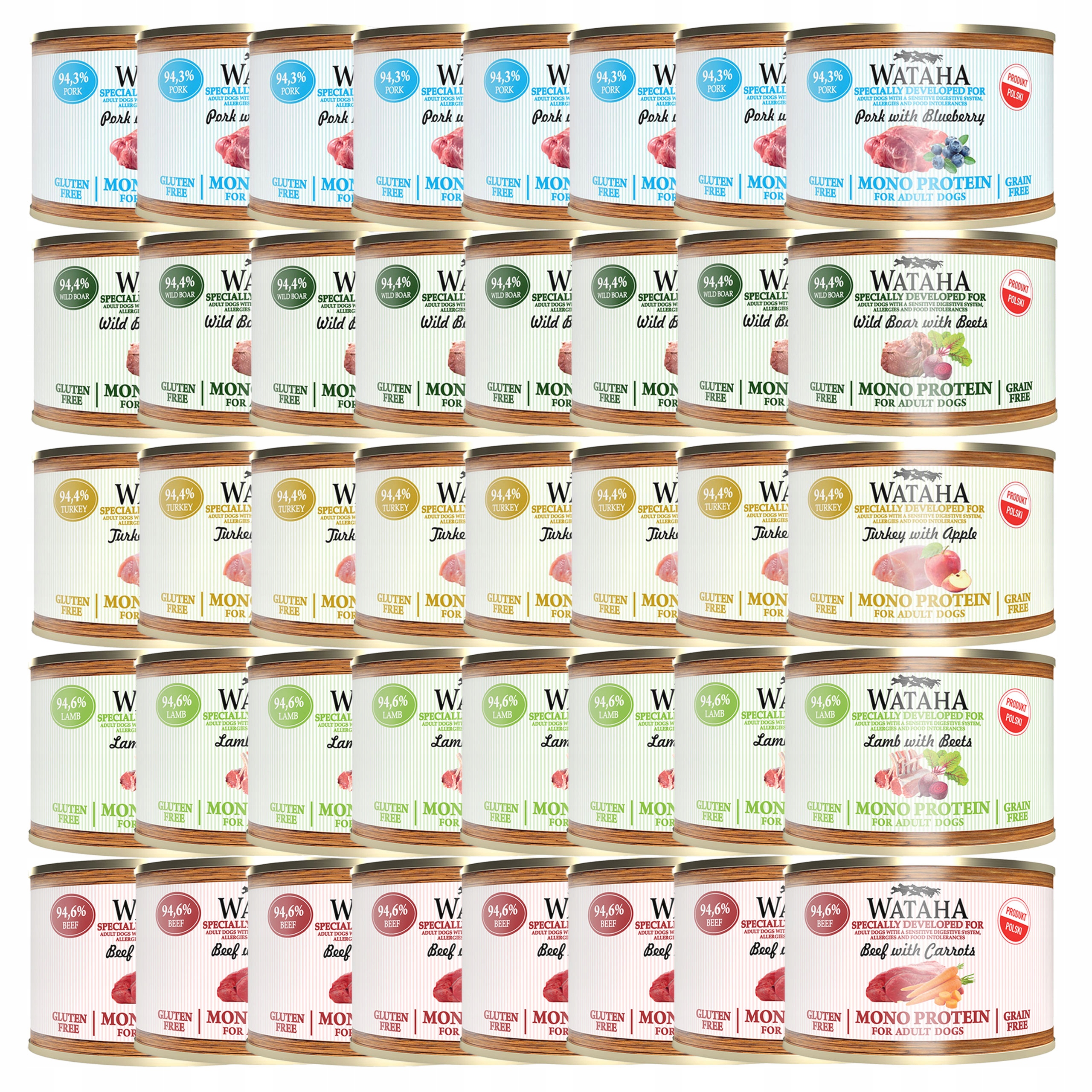 Wataha Mono Protein Adult krmivo pro psy mix chutí 40 x 185 g