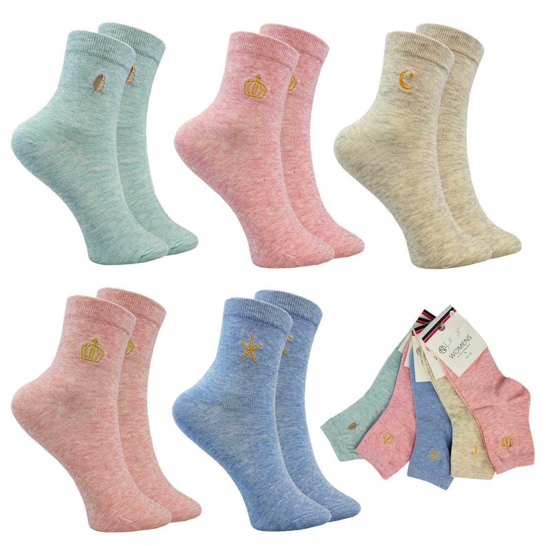 

5x Bawełniane Damskie Skarpetki Modne Premium Wzór