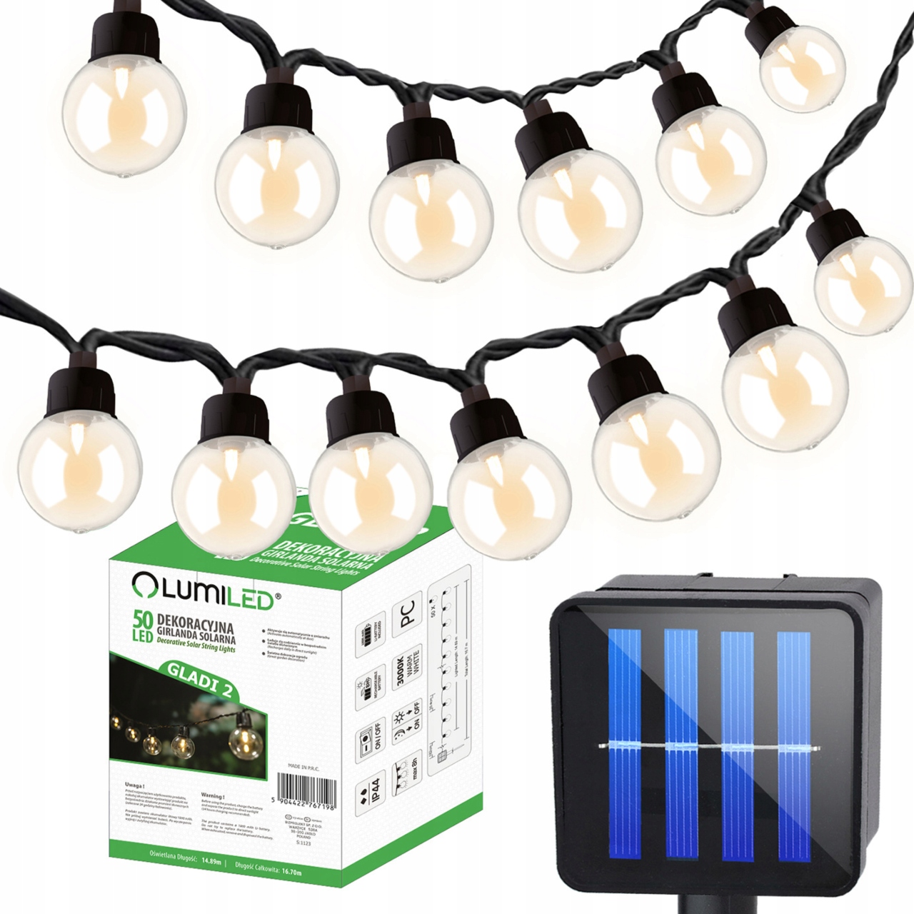 Girlanda Solarna Ogrodowa 50x Led Ozdobne Kuleczki 16,7m Ciepła 3000K