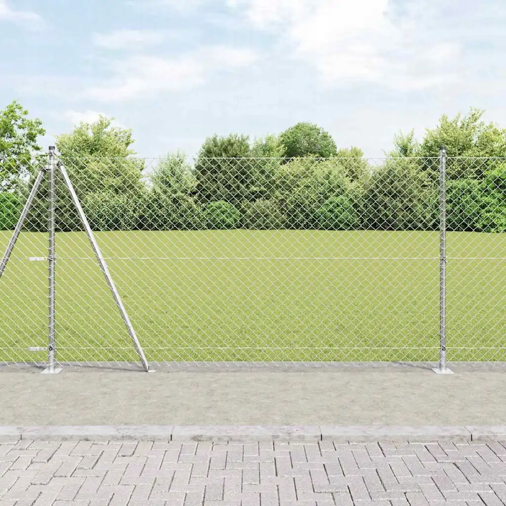 Řetězový plot se sloupy Stříbrná 1.2 x 10 m Ocel Stříbrná 3351286