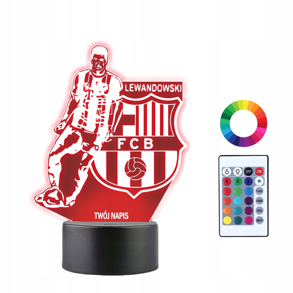 

Lampka Nocna 3D Led Fc Barcelona Lewandowski Imię